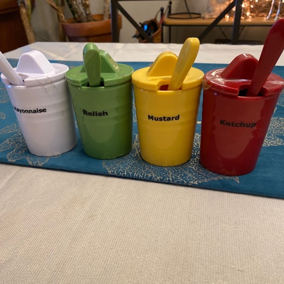 Pottery Barn BBQ 12Pc Ceramic Condiment Set Ketchup, Mustard, Relish & Mayo - Picture 1 of 12